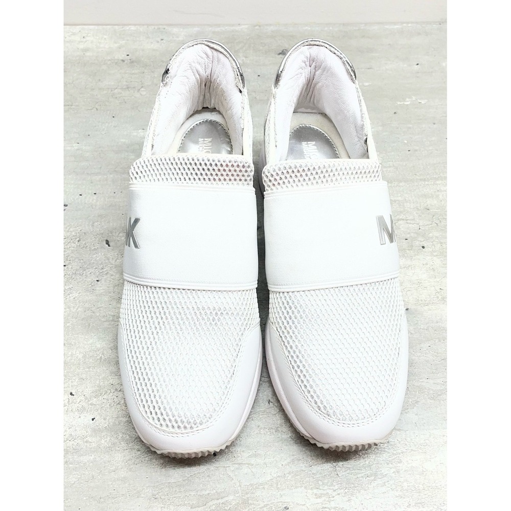 Michael Kors Felix Slip On Sneakers Womens 7 White Silver Mesh Logo Excellent - Picture 4 of 16